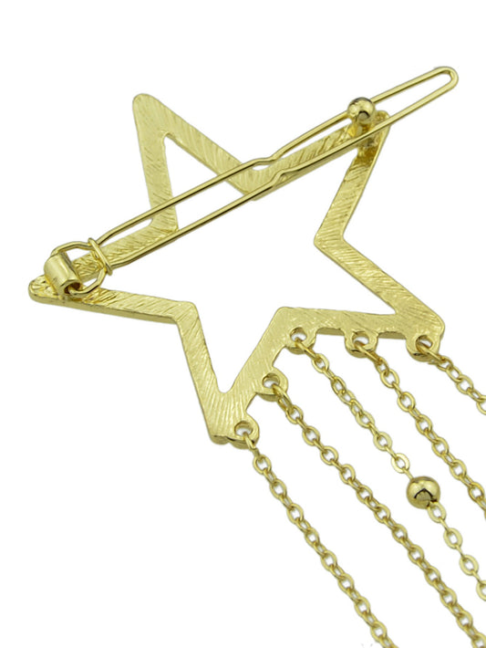 Gold Star Long Chain Tassel Hairgrips Wedding Party Hair Clips Hair Barrettes