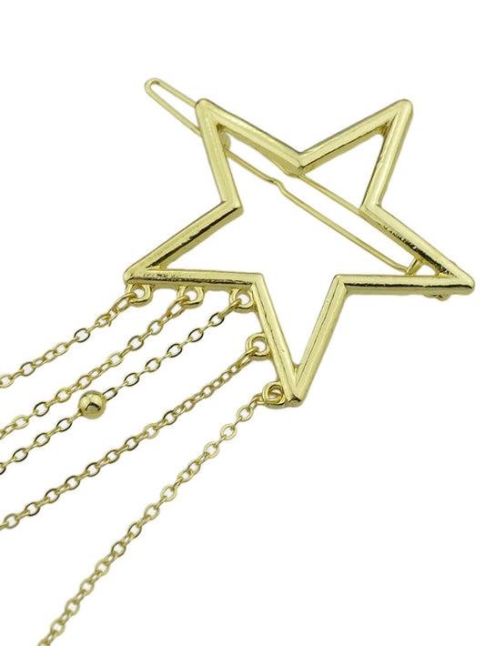 Gold Star Long Chain Tassel Hairgrips Wedding Party Hair Clips Hair Barrettes
